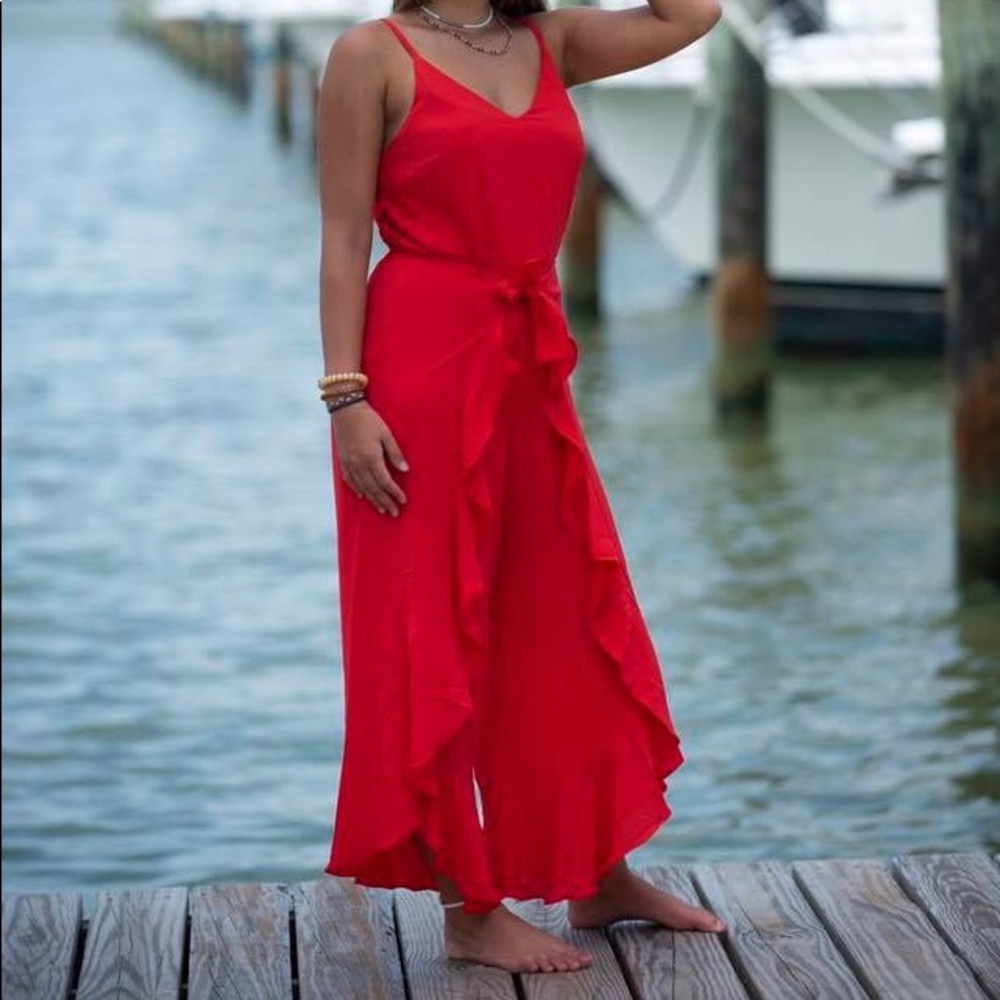 Red cami jumpsuit